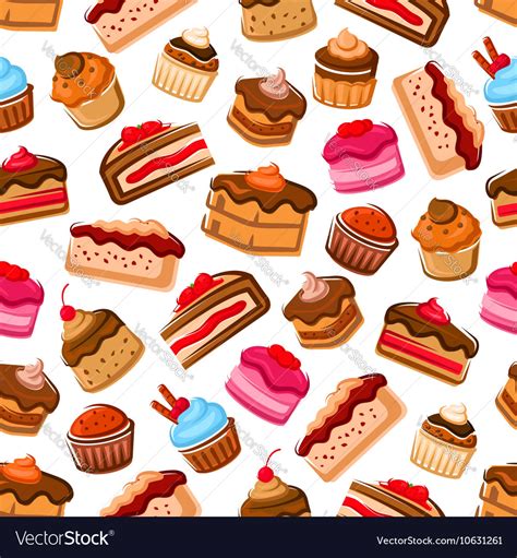 Cakes and muffins patisserie seamless background Vector Image