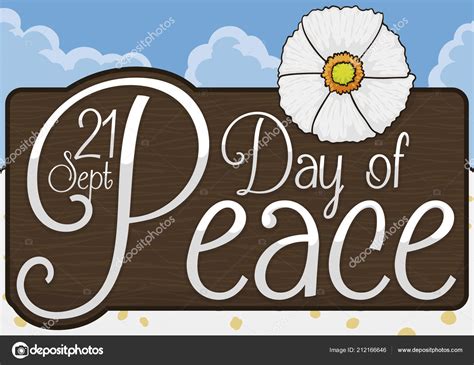 White Poppy Wooden Sign Peaceful Day Beautiful Sky View International ...