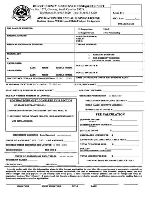 Application For Annual Business License Form - Hobby County Business ...