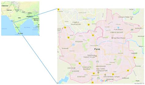 Map showing location of Pune in India (Source: Google maps ...