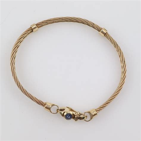 14kt Gold Twisted Cable Blue Stone Bracelet | Property Room