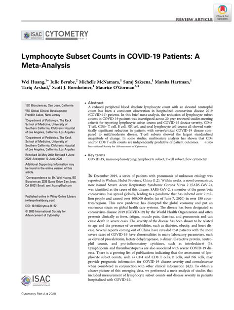 (PDF) Lymphocyte Subset Counts in COVID ‐19 Patients: A Meta‐Analysis