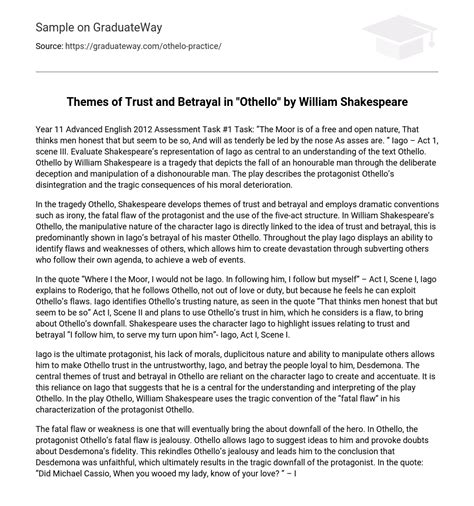 ⇉Themes of Trust and Betrayal in "Othello" by William Shakespeare Essay ...