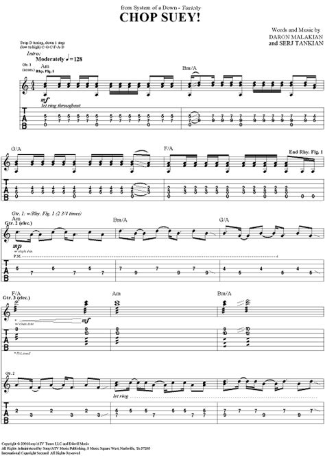 Chop Suey!" Sheet Music by System Of A Down for Guitar Tab/Vocal/Chords ...