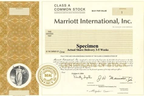 Shop Marriott International Stock Certificates | Buy One Share of ...