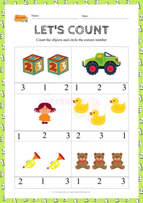 Counting Numbers 1-3 Worksheets For Kindergarten - CountingWorksheets.com