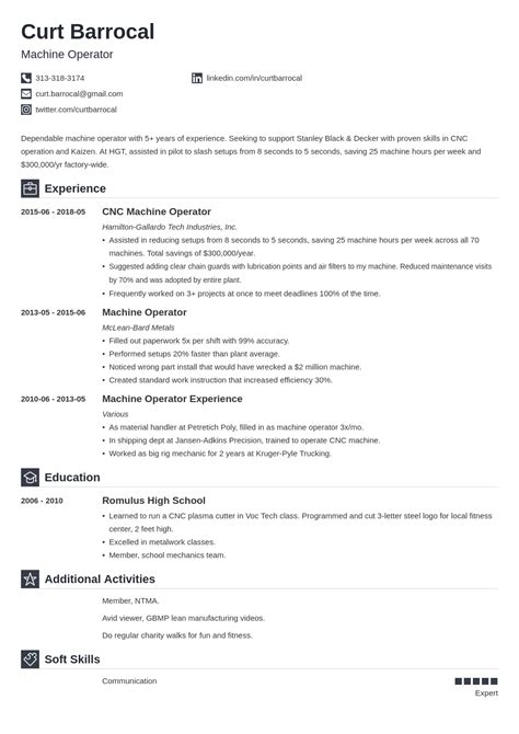 Machine Operator Resume Sample & Job Description 2024