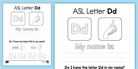 ASL Letter Dd Worksheet (Teacher-Made) - Twinkl