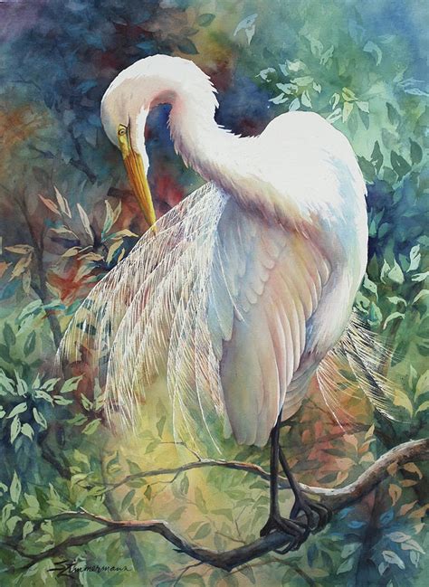 Great Egret Painting by Sue Zimmermann