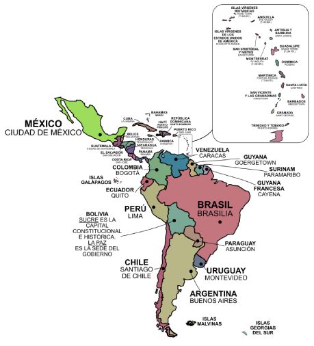 Mapa de Latinoamérica en PDF para imprimir con y sin nombres