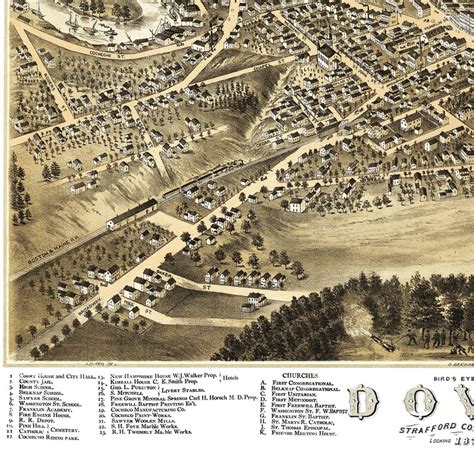 Dover, New Hampshire in 1877 Bird's Eye View Map, Aerial, Panorama ...