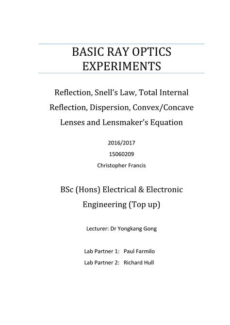 NG3D902 - Basic Ray Optics Experiments - 2016 | PDF