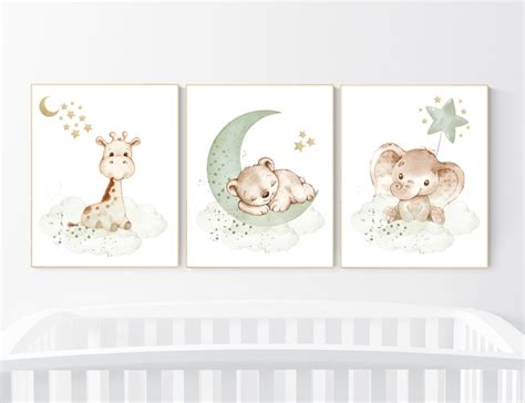 Nursery Wall Art Animals Green Nursery Gender Neutral - Etsy