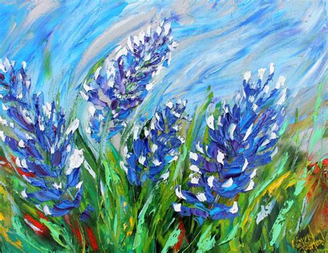 Bluebonnets of Texas painting original oil abstract palette knife ...