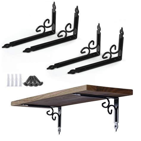 Buy 8 Inch Decorative Shelf Brackets Pack of 4, Heavy Duty Steel Shelf ...