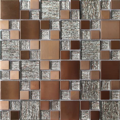 Copper Luxe Copper Brushed Glass & Marble Mosaic Tile, (L)300mm (W ...