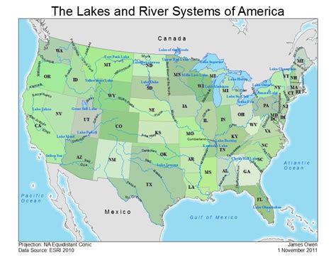 Map Of Us With Rivers And Lakes - United States Map