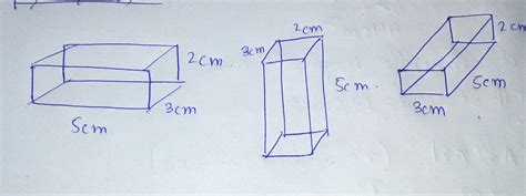 the dimensions of a cuboid are 5cm and 3cm and 2cm. Draw three ...