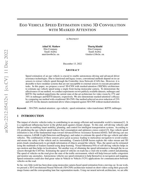 (PDF) Ego Vehicle Speed Estimation using 3D Convolution with Masked ...