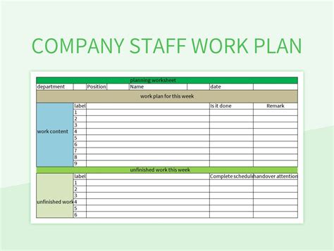 Company Staff Work Plan Excel Template And Google Sheets File For Free ...