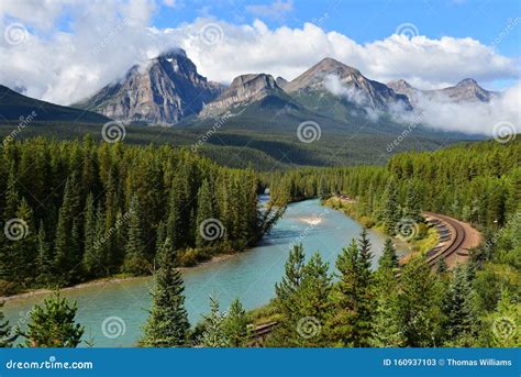 The Bow River Winds through Bow Valley. Stock Image - Image of winds ...