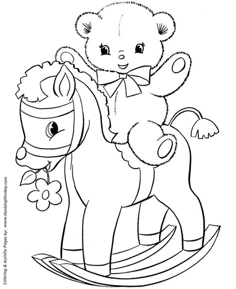 Teddy Bear Coloring Pages | Teddy Bear on a rocking horse Coloring ...