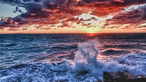 nature, Sea, Water, Waves, HDR, Sunset, Clouds Wallpapers HD / Desktop ...