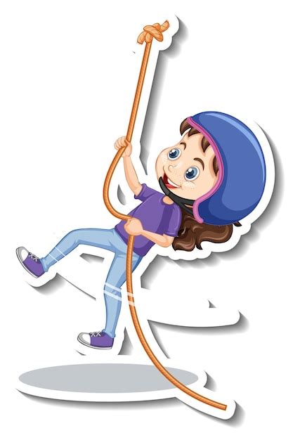 Free Vector | Girl hanging on rope cartoon character sticker