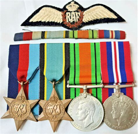 WW2 BRITISH ROYAL AIR FORCE MEDAL GROUP RIBBON BAR & PILOTS WING BADGE ...