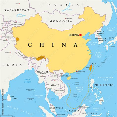 Peoples Republic of China, PRC, political map. Area controlled by China ...