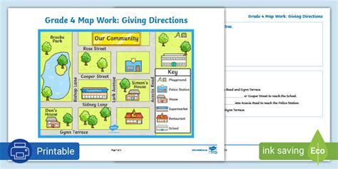 Grade 4 Map Work: Giving Directions Worksheet | South Africa