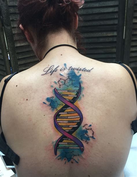 Double helix DNA watercolor tattoo by Angel Mihov. ~Palitra Tattoo, SF ...