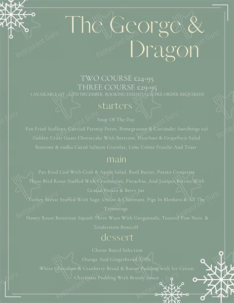 Menu at The George & Dragon pub & bar, Southwater