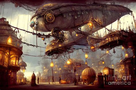 Steampunk Airships Docked In The Old Country 20221010p Mixed Media by ...