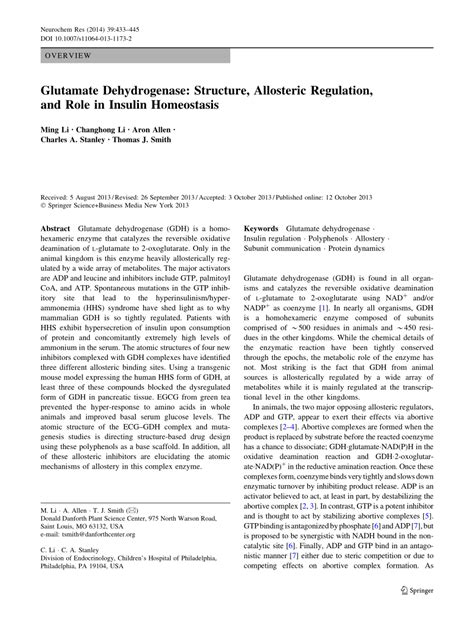 (PDF) Glutamate Dehydrogenase: Structure, Allosteric Regulation, and ...