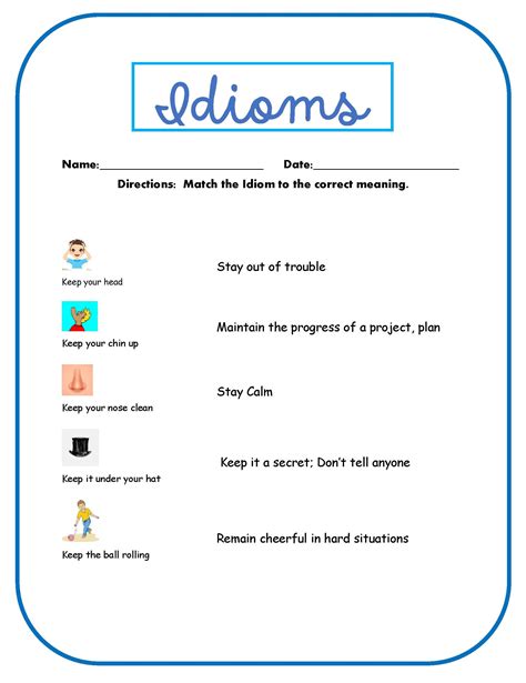 Idioms Worksheets For Kids