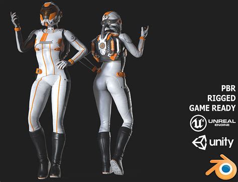 3D model FX01 Female Space Suit White LITE VERSION VR / AR / low-poly ...