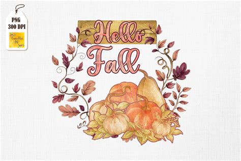 Hello Fall Pumpkins And Leaves By Mulew Art | TheHungryJPEG