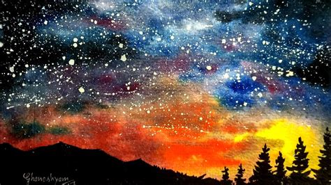 Watercolor Starry Night Sky Speed Painting | Paint with david | - YouTube