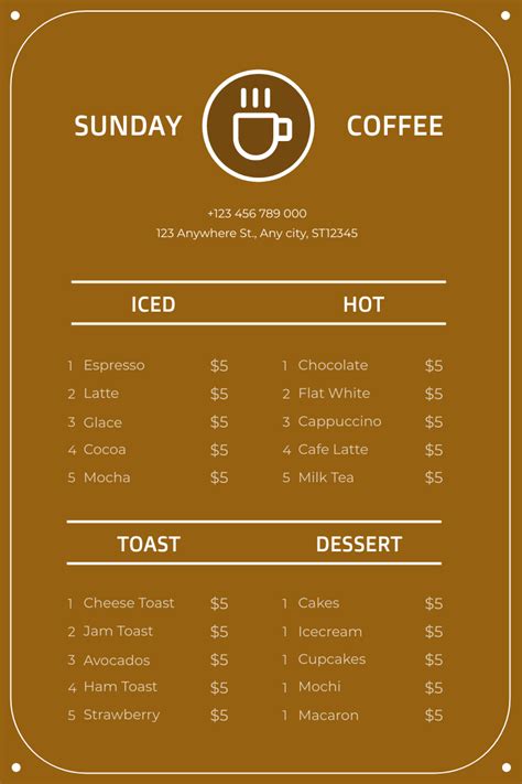 Brown Minimal Simple Cafe Menu | Menu Template