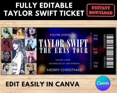 Taylor Swift The Eras Tour 2024 Personalised Concert Ticket Birthday ...