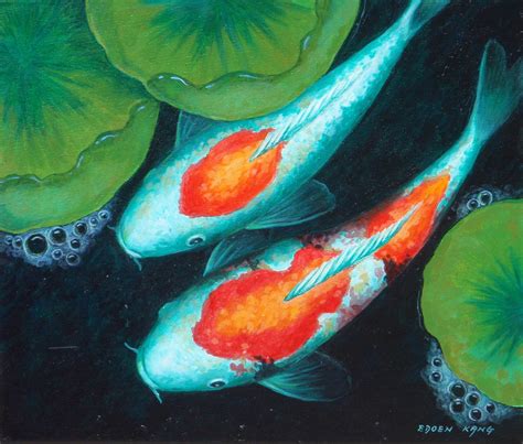 KOI Original Acrylic Painting - Auspicious Koi Pond Series -10. $100.00 ...