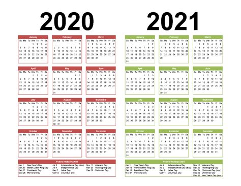 2 Year Calendar Printable 2020 2021 Word Pdf Image Free Printable 2020 ...