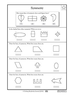 3rd grade, 4th grade Math Worksheets: Lines of symmetry, shapes and ...