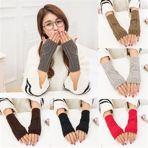 Fashion Unisex Women Ladies Fingerless Gloves Warm Gloves Knitted ...