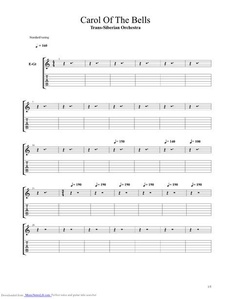 Carol Of The Bells guitar pro tab by Trans-Siberian Orchestra TSO ...