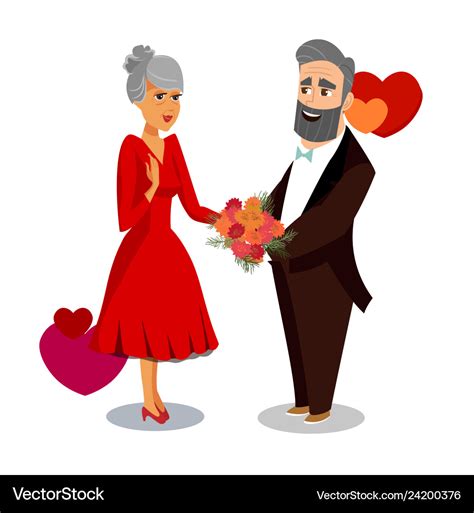 Husband giving flowers to wife cartoon drawing Vector Image