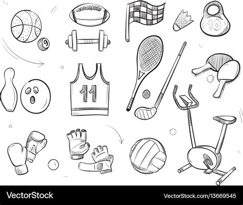 Hand drawn sketch sports fitness equipment Vector Image