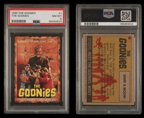 1985 topps the goonies #1 poster rc; header card PSA 8 (POP 4, 0 HIGHER ...