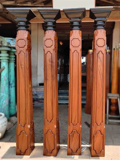 95" Teakwood Square Pillar | Four Pieces | Exotic India Art